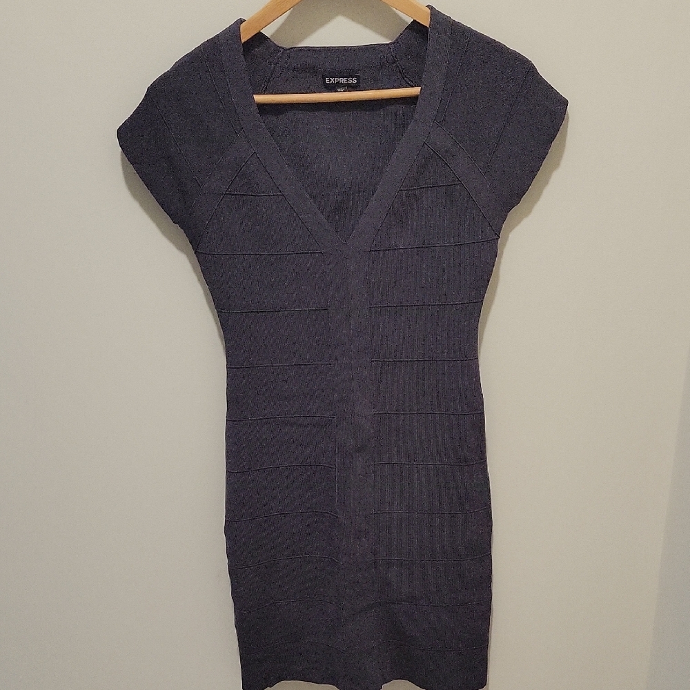 Express Charcoal Bandage Bodycon V-Neck Dress
